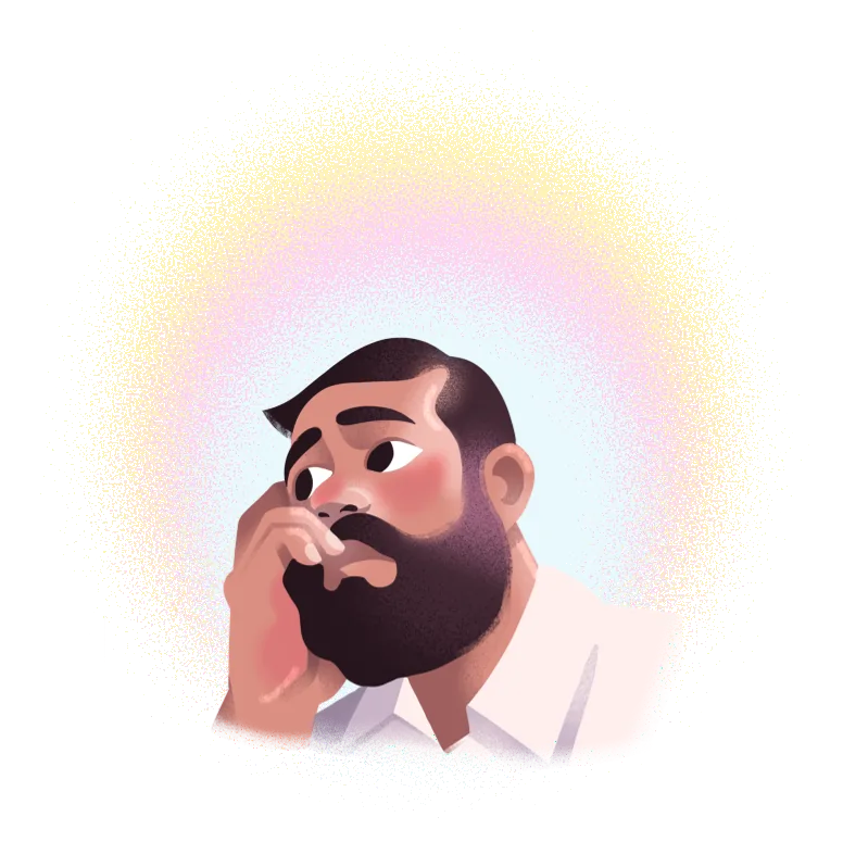 Illustration of a worried man resting his chin on his hand